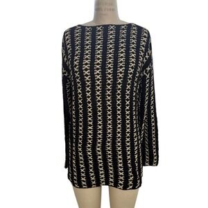 Vintage Suzelle Sweater Black Gold Knit Long Sleeve Womens M Textured Holiday
